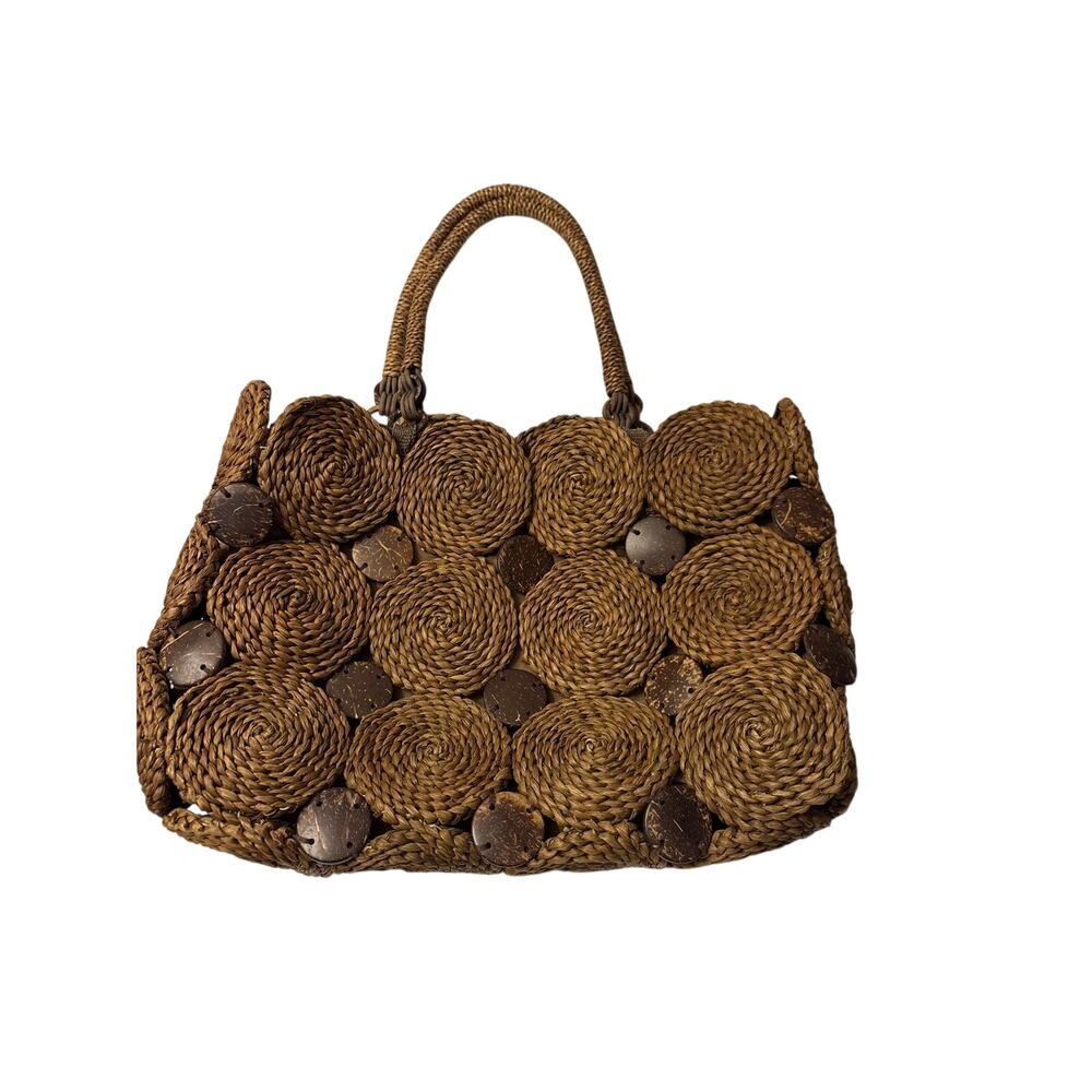 Tommy Bahama Brown Natural Woven Circle-Accent Tote Bag